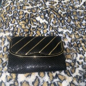 Rebecca Lynn Black & Gold Metallic Chainmail Mini Crossbody With Chain